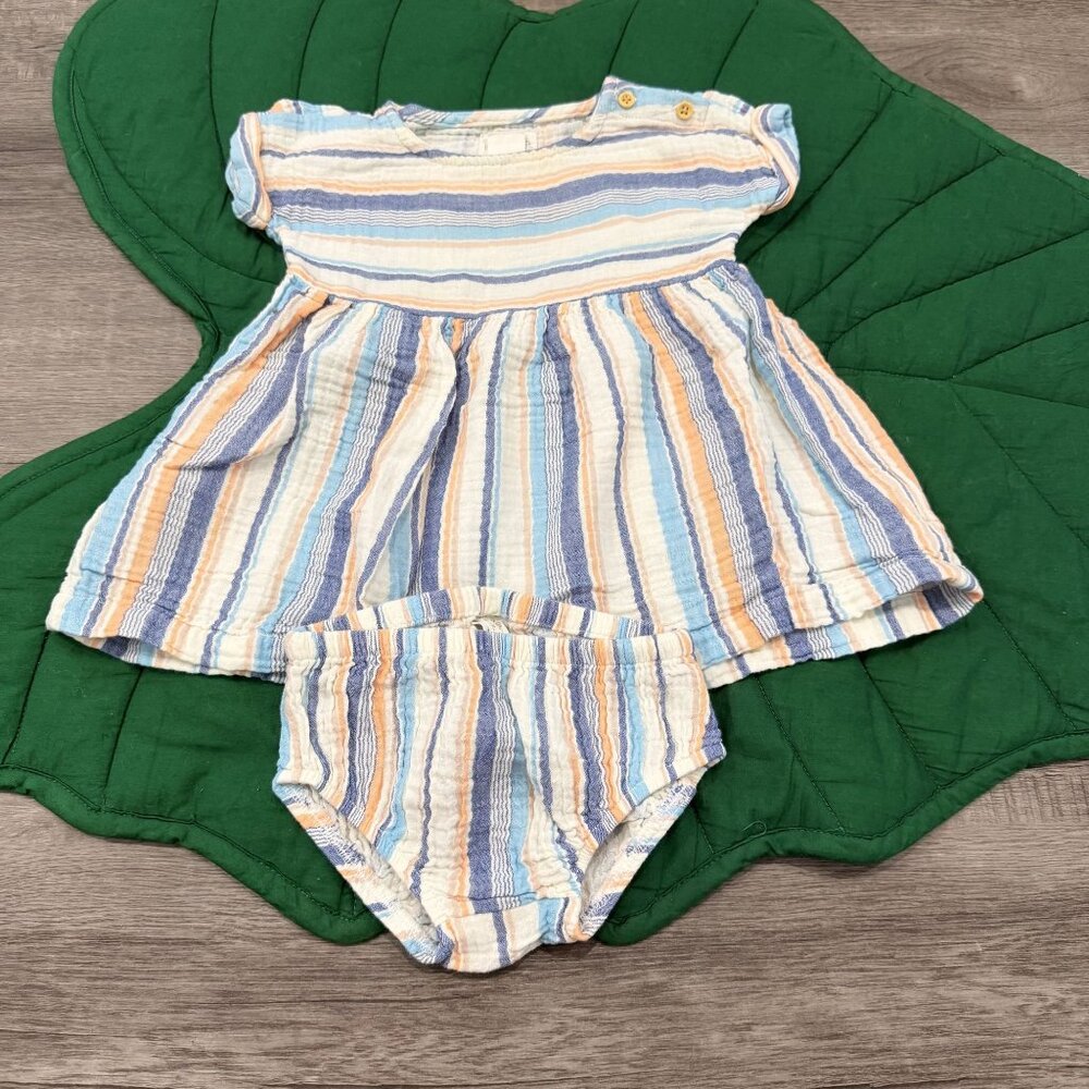 Little Planet 9M Striped Gauze Dress Bloomers Set
